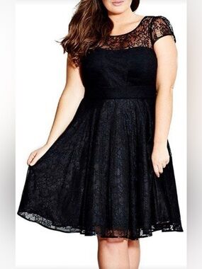 City Chic Audrey Fit and Flare Black Lace Dress, Size 18 (Runs Small)